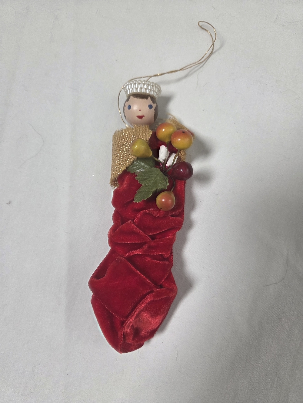 Red Velvet Angel Stocking Ornament with Gold Accents  Angel with Halo